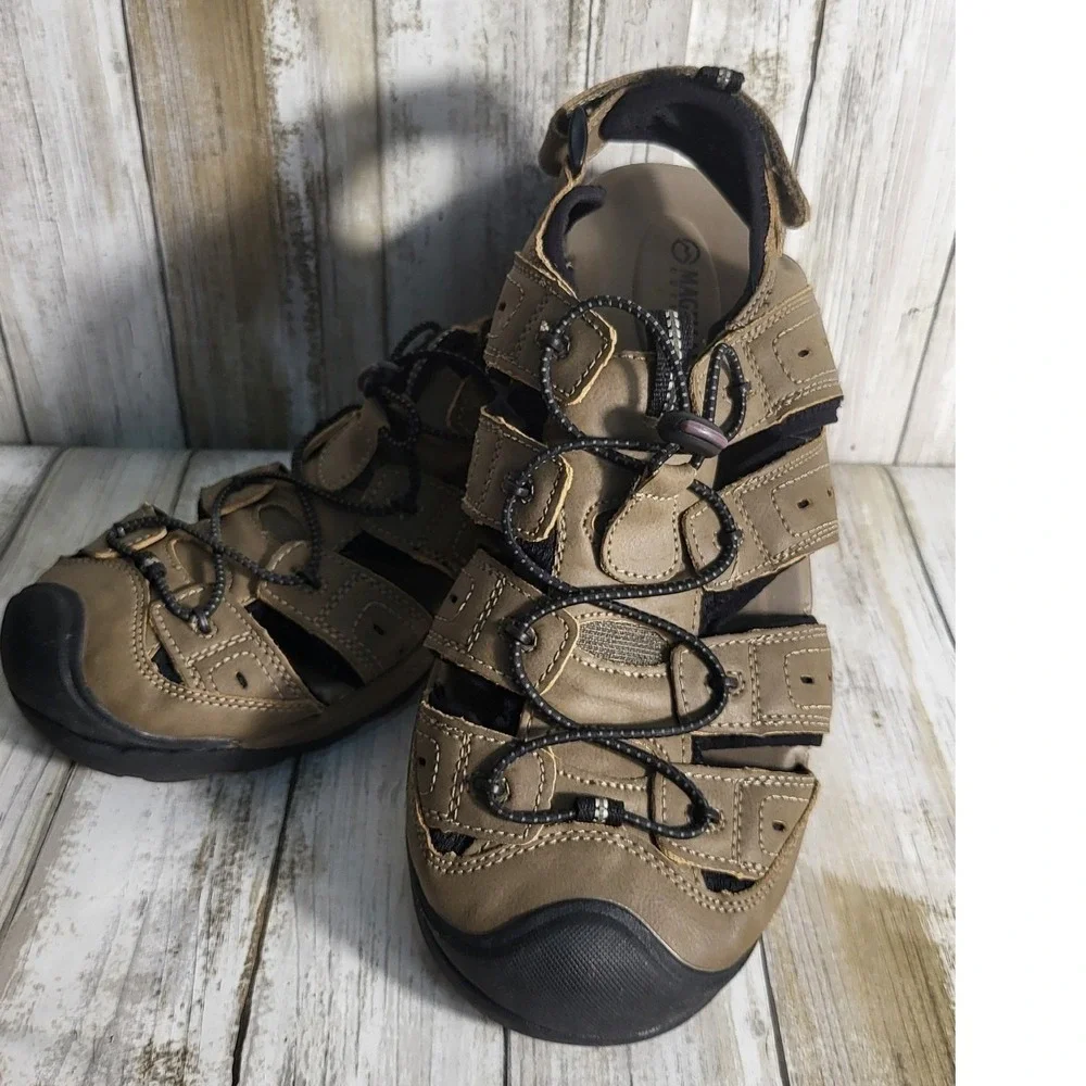 Magellan Outdoors Mens Fisherman Sandals Closed Toe Water Shoes Beige Black 9D